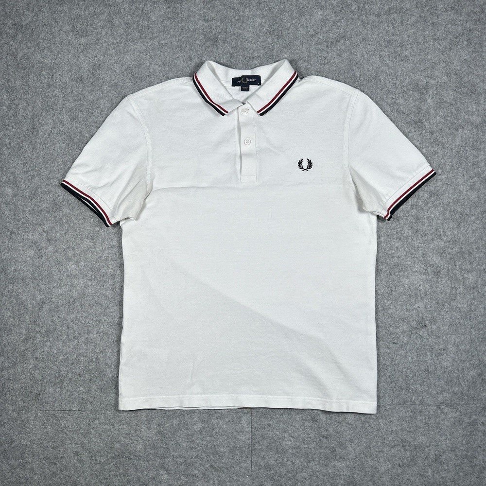 Fred Perry Polo Shirt Mens Medium White Twin Tipped Pique Cotton‎ Logo M3600